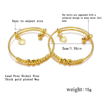 Ethlyn 2Pcs/Lot Kids Jewelry Gold Plated Adjustable Beads Bracelet Bangle Birthday Christmas Gifts for Girls 4years old