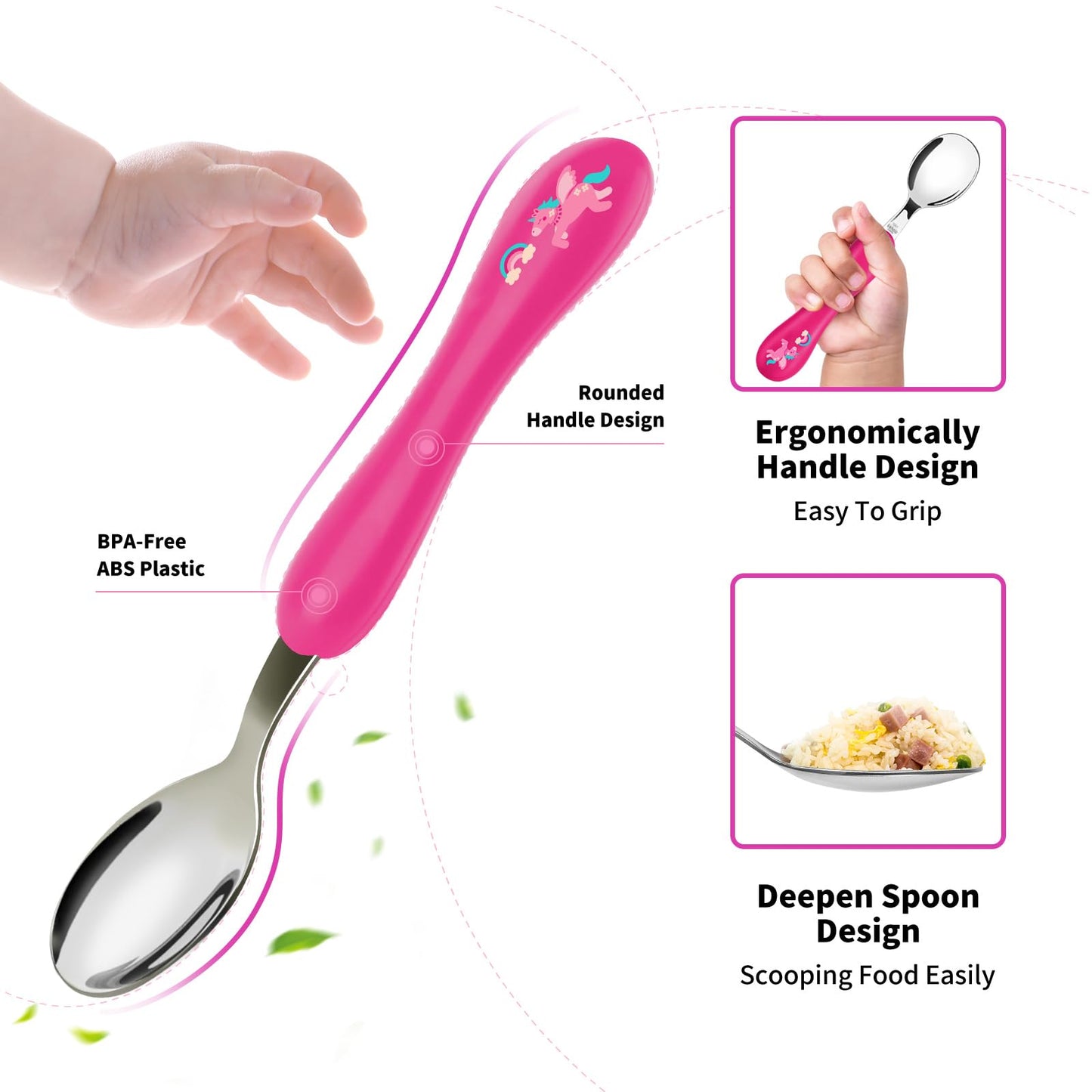 Lehoo Castle Kids Utensils, 6pcs Silverware Set, Safe Stainless Steel Toddler Fork and Spoon, Includes 3 Spoons and 3 Forks (Pink)
