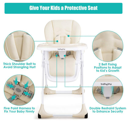 BABY JOY Convertible High Chair for Babies & Toddlers, Height Adjustable, Grow & Go High Chair w/Recline & Footrest, Removable Double Tray, Portable Baby Dinning Chair with Wheels (Beige)