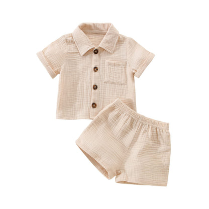 Baby Boys Clothes Set Toddler Infant Boys Button-down Shirt Tops + Cotton Gauze Shorts Summer Outfit 2PCS with Pockets