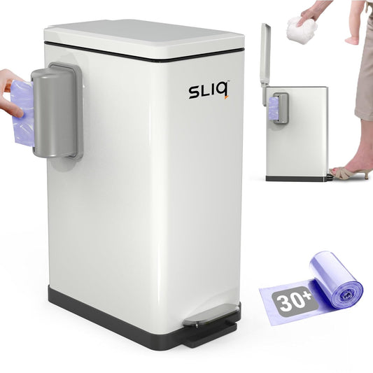 Sliq Baby Diaper Trash Can Odor Control, Small Diaper Pail, 3.2 Gal Baby Trash Can for Diapers, Disposal Bin for Nursery Garbage Pail, Anti Odor Bin with 30 Lavender Scented Refills