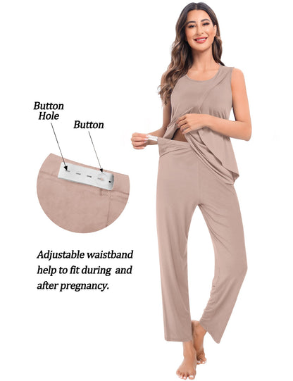 SWOMOG Maternity Nursing Robe Set 3 PCS Postpartum Breastfeeding Pajamas Hospital Pregnancy Pjs Double Layer Lounge Set