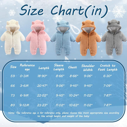 Newborn Baby Bear Outfit Suit Girls Boys Fleece Jumpsuit Romper Hooded Winter Snowsuit Clothes