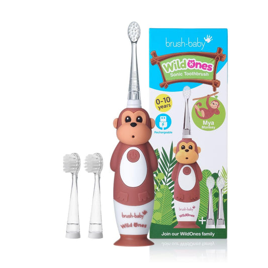 brush-baby WildOnes™ Rechargeable Kids Electric Toothbrush – Toby Tiger | Flashing Lights, 2-Min Timer, Waterproof, 3 Brush Heads | Toddler & Child Toothbrush Ages 0-10 | Soft Bristles