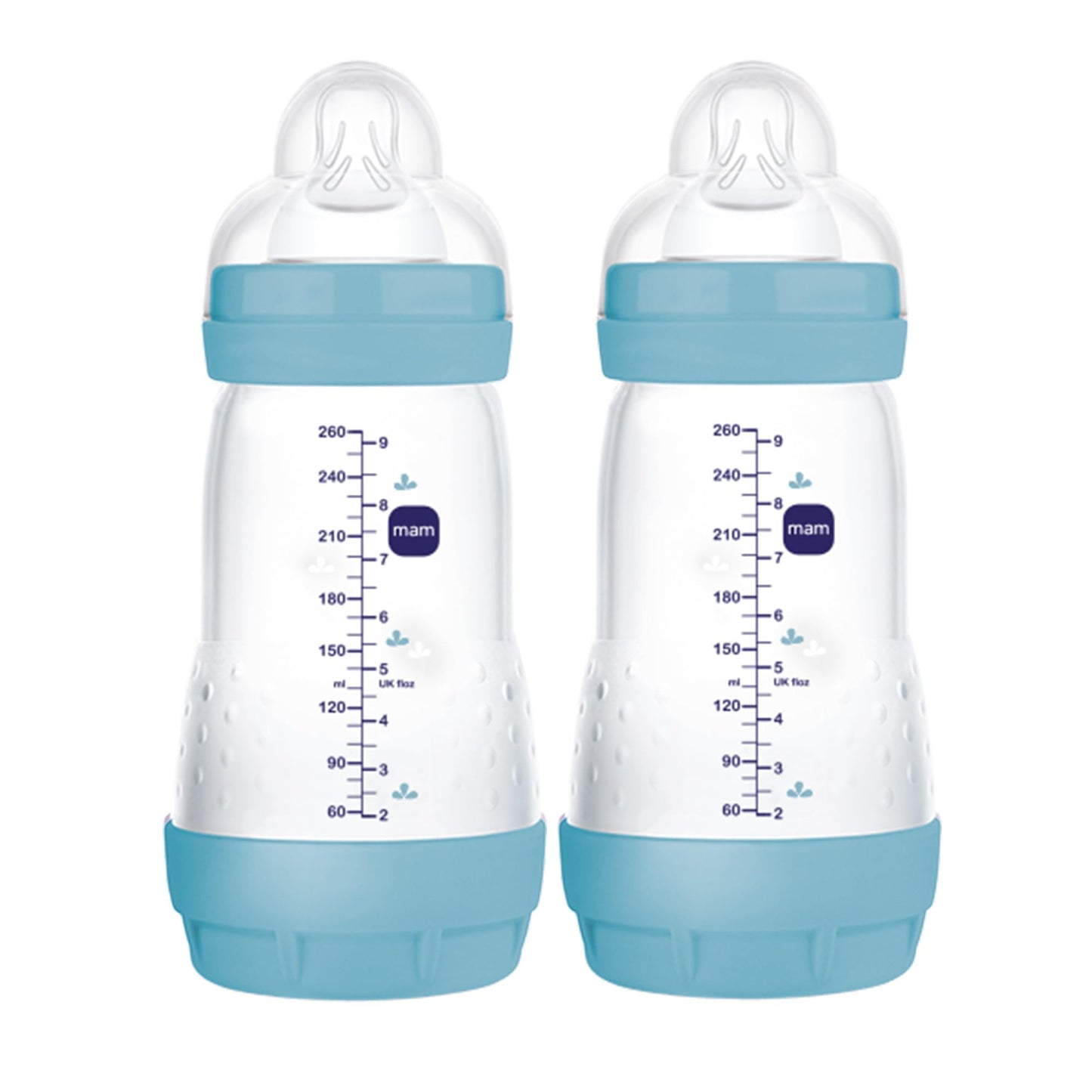 MAM 9oz Easy Start Anti-Colic Baby Bottles, Medium Flow, Breastfeeding-Like Silicone Nipple Bottle, Reduces Colic, Gas, & Reflux, Easy-to-Clean, BPA-Free, Colors May Vary