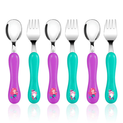 Lehoo Castle Kids Utensils, 6pcs Silverware Set, Safe Stainless Steel Toddler Fork and Spoon, Includes 3 Spoons and 3 Forks (Pink)