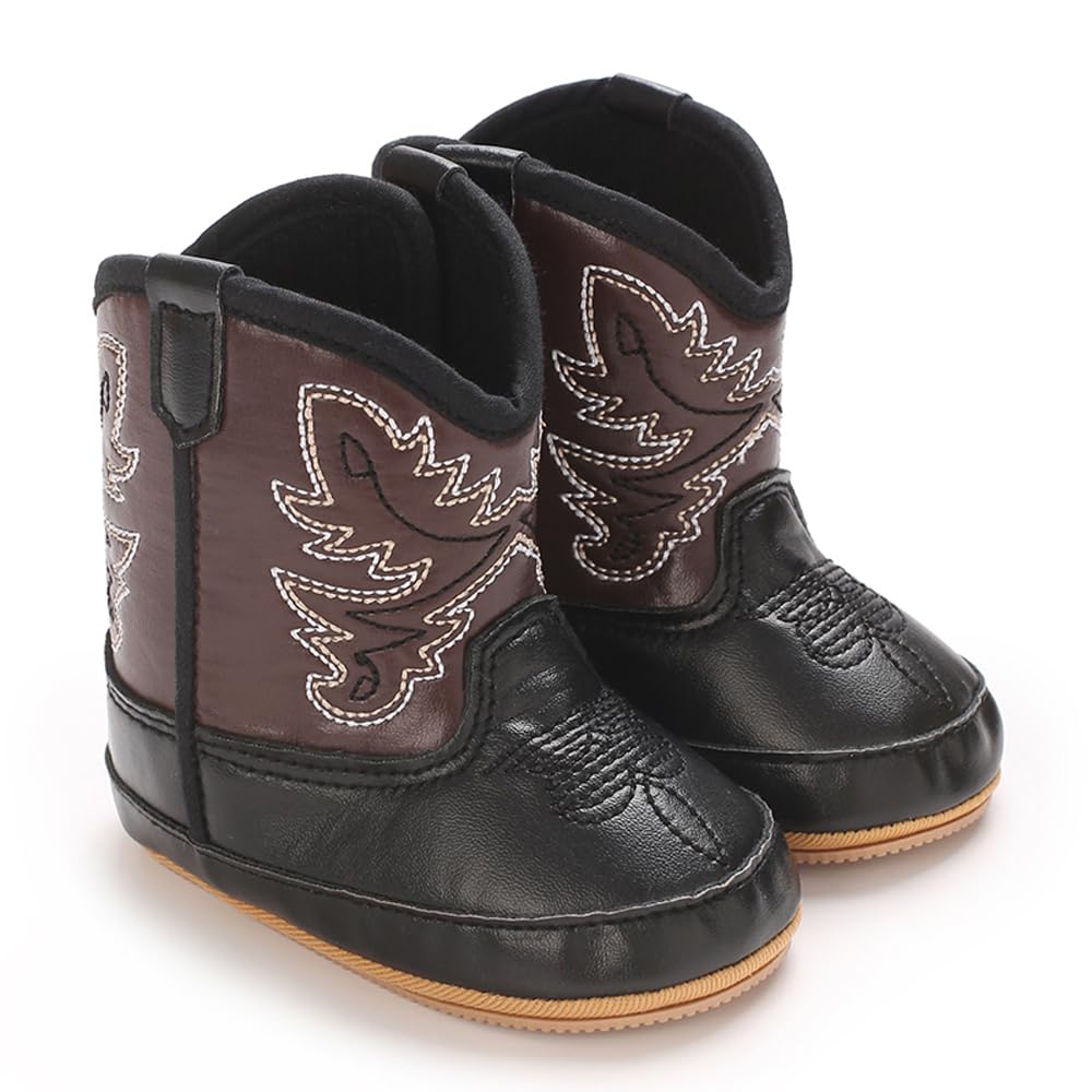 Kuner Baby Cowboy Boots Western Boots Toddler Cowboy Bootie Soft Sole Non-Slip Crib Shoes for Infant Boys Girls0-18 Months