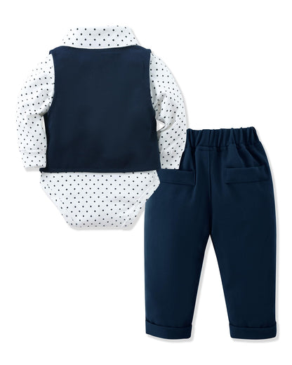 YALLET Baby Boy Clothes Suit 0-24 Months Infant Gentleman Outfits Formal Dress Shirt+Bowtie+Vest+Pants Set Baby Wedding Suits
