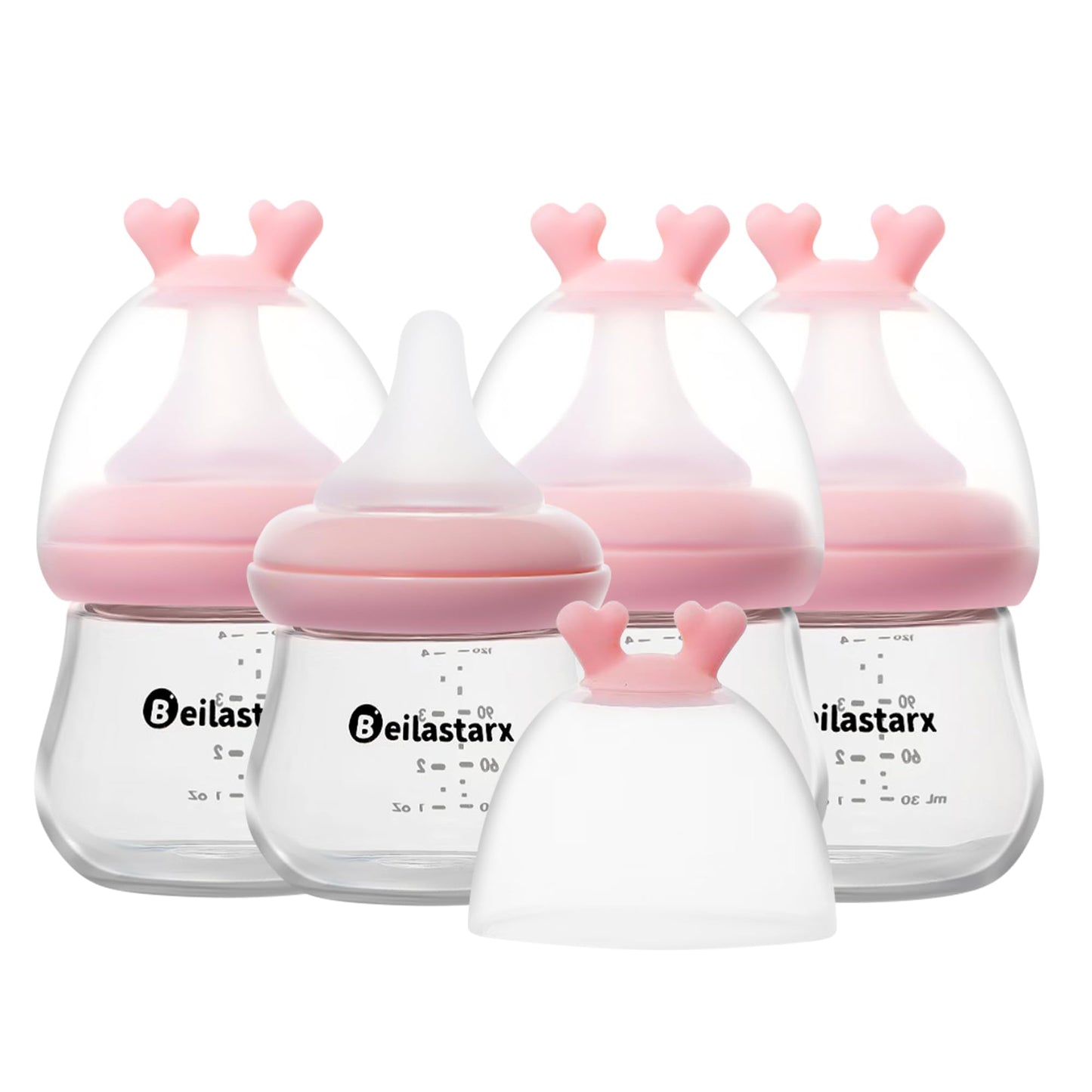 Glass Baby Bottles with Natural Response Nipple Size SS - Anti Colic Baby Bottles Wide Neck Slow Flow Baby Bottle (Red, 4oz (Pack of 4))