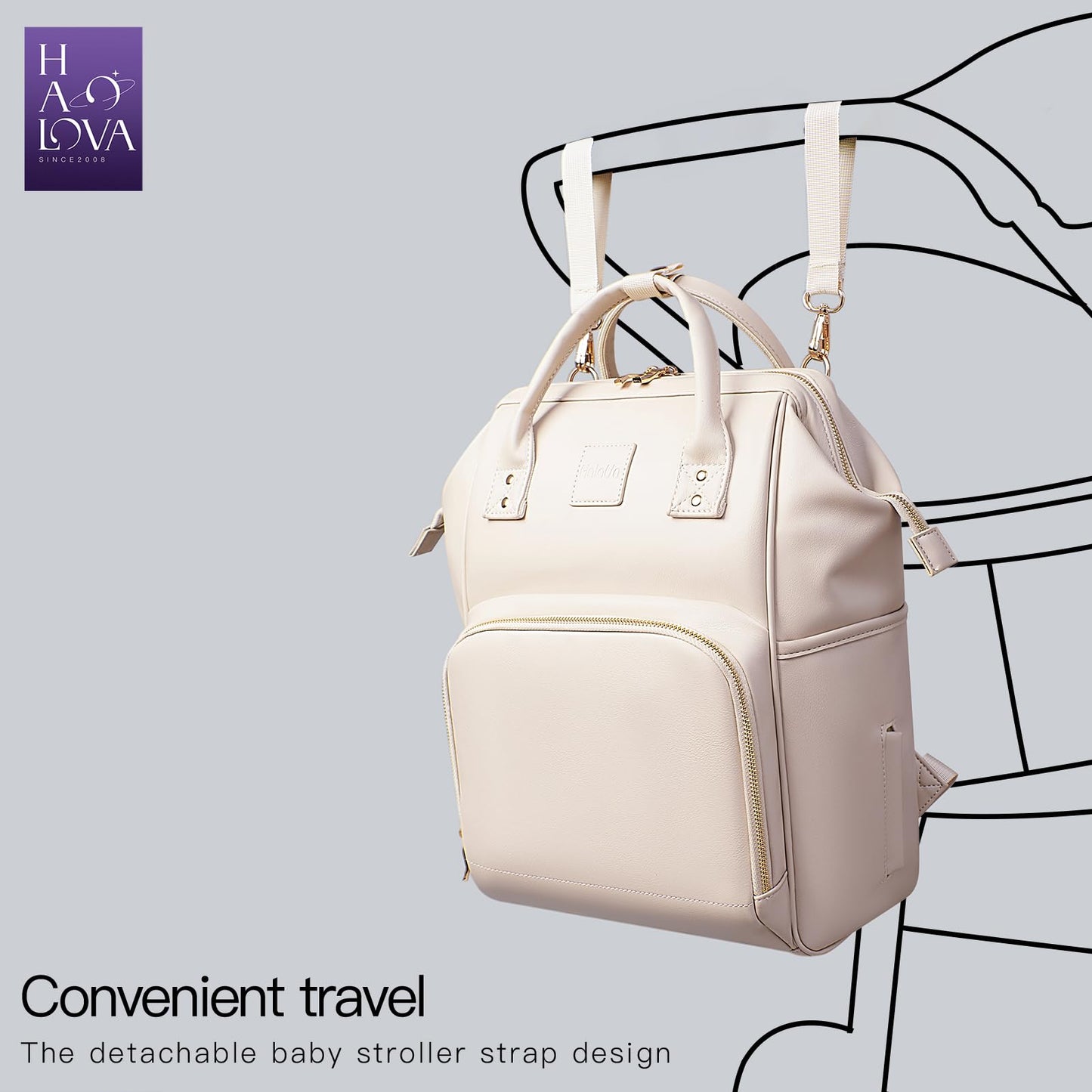 HaloVa Diaper Bag, Leather Backpack Eco-Friendly Leather Daddy Mommy Baby Bag with 24L Capacity & Multiple Pockets