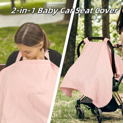 2 in 1 Muslin Infant Car Seat Cover, Multi-Purpose Breastfeeding Covers for Nursing, Breathable Carseat Cover for Baby Girls, Green