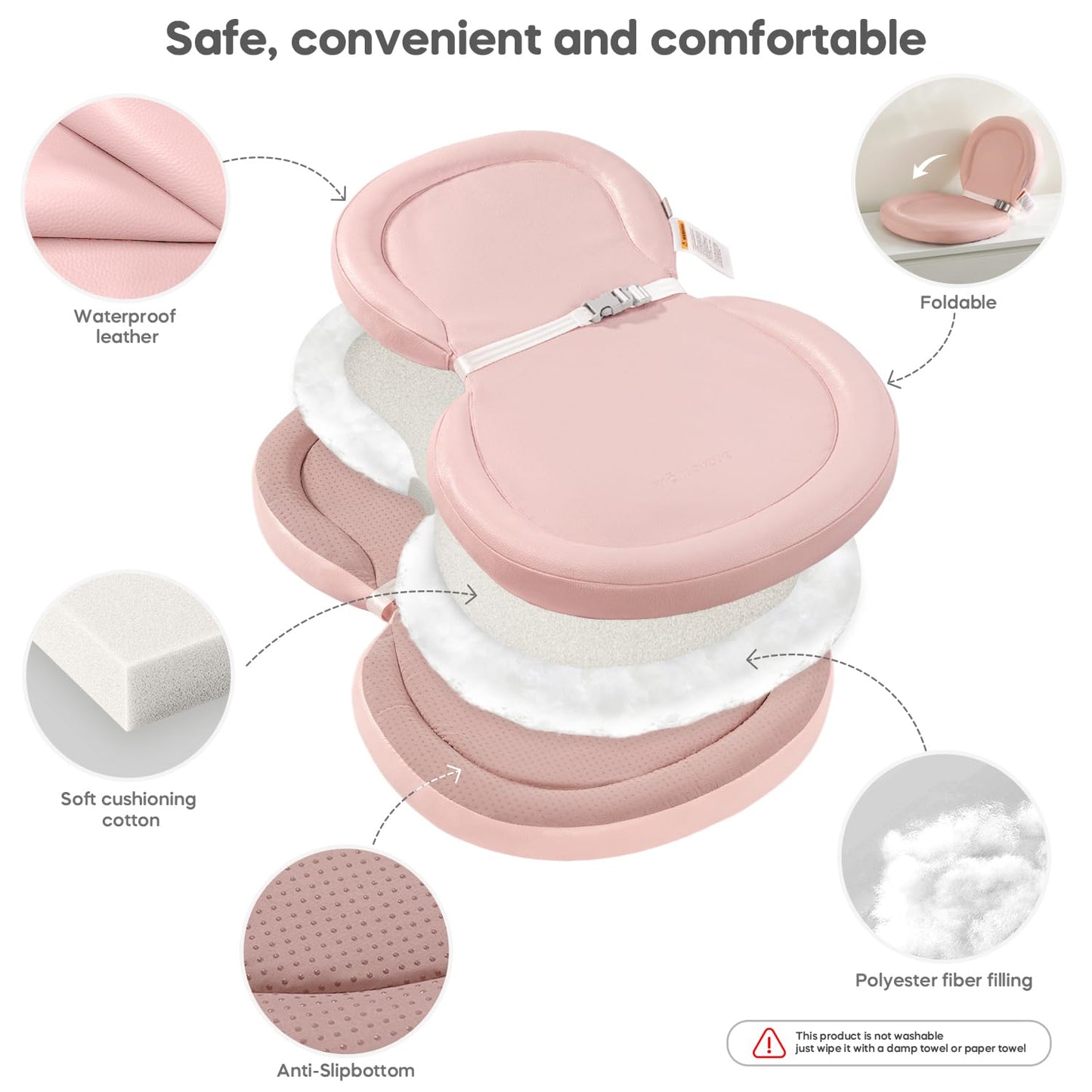 Mamatepe Baby Changing Pad, Soft, Foldable Leather Diaper Changing Pad, Waterproof & Non-Slip Wipeable, 30"X19",Pink