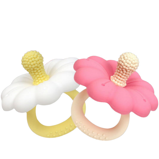 Ginbear Silicone Baby Teether for Girls, BPA Free Food Grade Infant Teething Toys, Soothing Baby Chew Toys, Sensory Teething Pain Relief Pacifier 3 Months + (Set of 2)