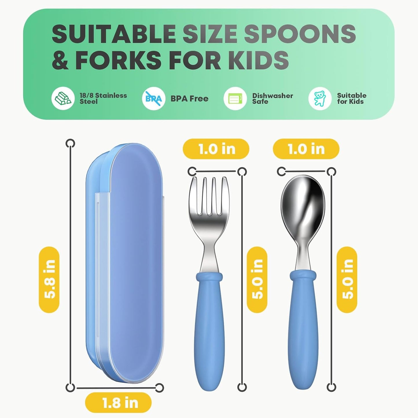 Toddler Utensils, Toddler Forks and Spoons, Baby Utensils Set with Storage Box for Self Feeding Safe, Dishwasher Safe (2 Set with Case)