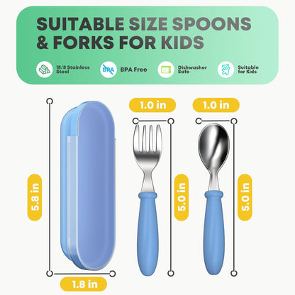 Toddler Utensils, Toddler Forks and Spoons, Baby Utensils Set with Storage Box for Self Feeding Safe, Dishwasher Safe (2 Set with Case)