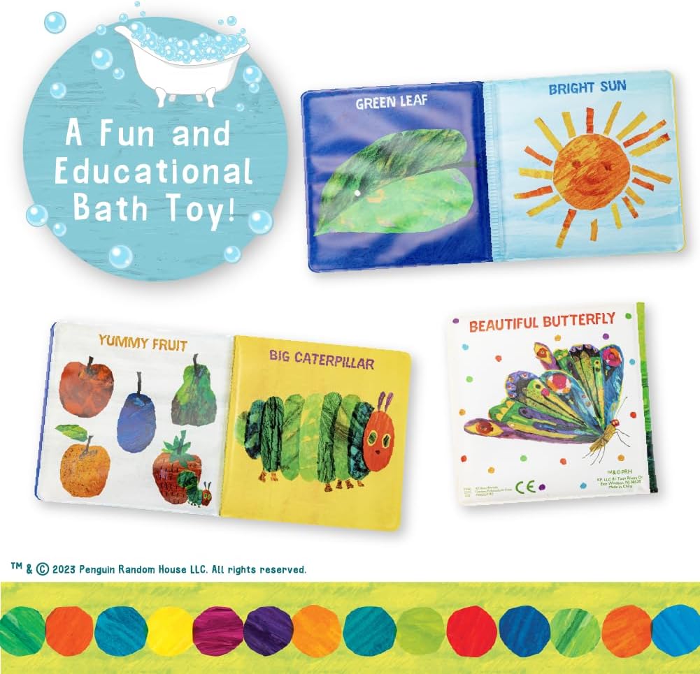 Kids Preferred World of Eric Carle The Very Hungry Caterpillar 6 Inch Vinyl Bath Book Bath Tub Toy Perfect for Water Play and Learning for Ages 0+