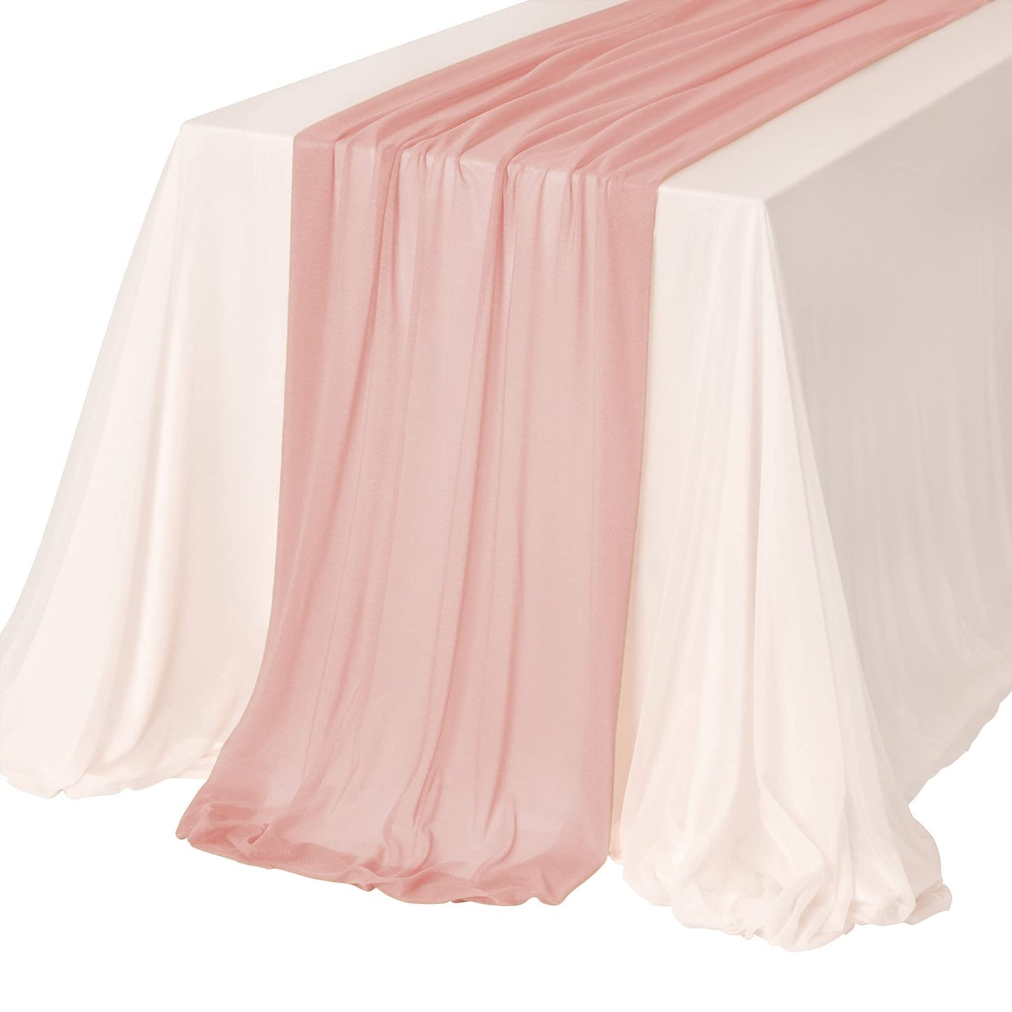 Ling's Moment Sheer Chiffon Table Cloth & Runner Set for 3x4ft Rectangle Table Decor in Dusty Rose & Blush for Wedding Reception and Parties