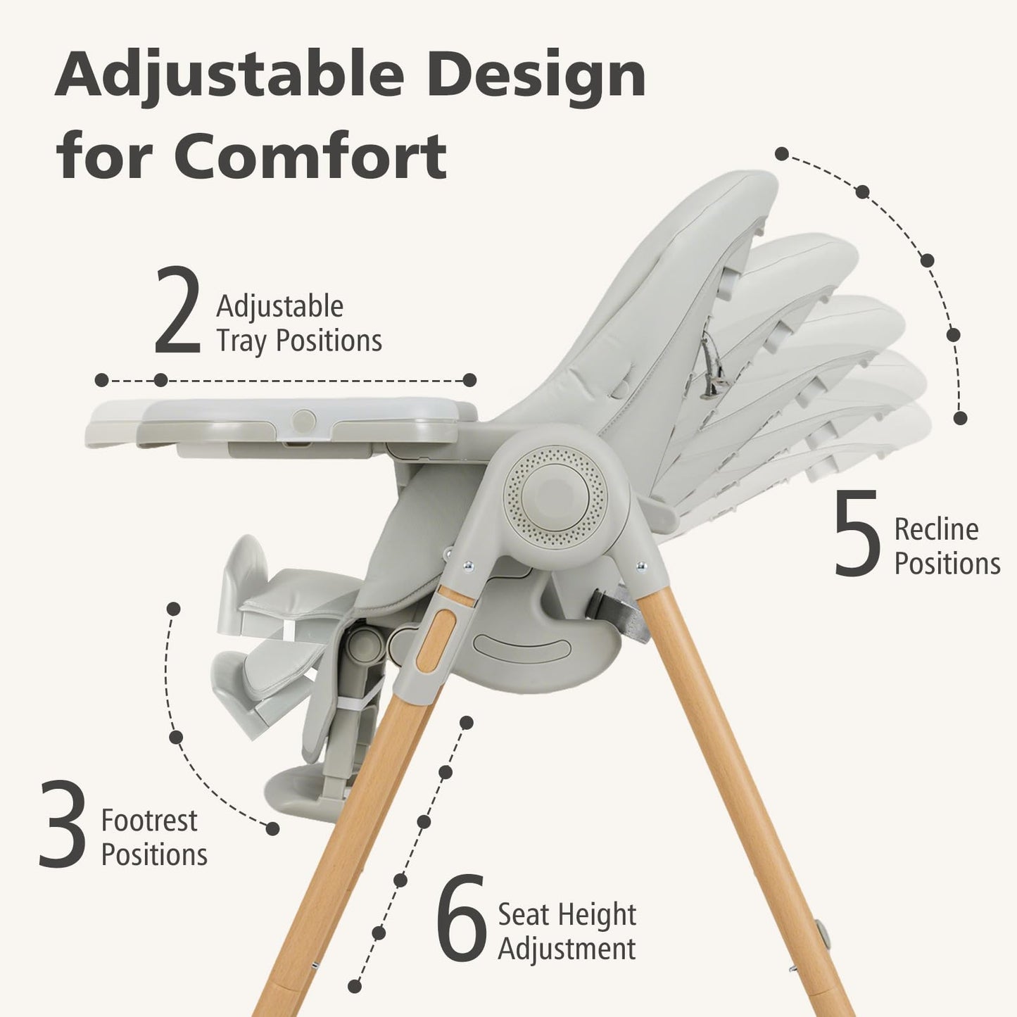 INFANS Baby High Chair, High Chairs for Babies & Toddlers with Adjustable Height Backrest Footrest Removable Tray, Easy to Clean PU Seat Convertible Quick Folding Portable Highchair (Dark Gray)