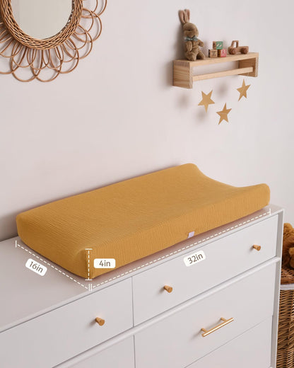 Blissful Diary Muslin Changing Pad Cover for Girls Boys, Ultra Soft Breathable Cotton, Baby Diaper Change Table Pad Covers, 2Pack (Roman Green&Leaf)