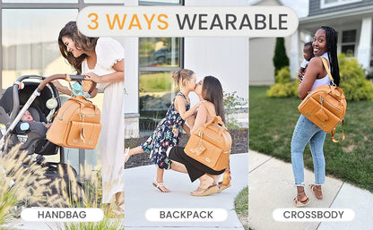 New and Upgraded Diaper Bag Backpack, Leather Baby Bag Tote Diaper Backpack with Changing Pad, Hand Sanitizer Holder Stroller Hooks, Lightweight Stylish Mommy Bag Daisy Collection
