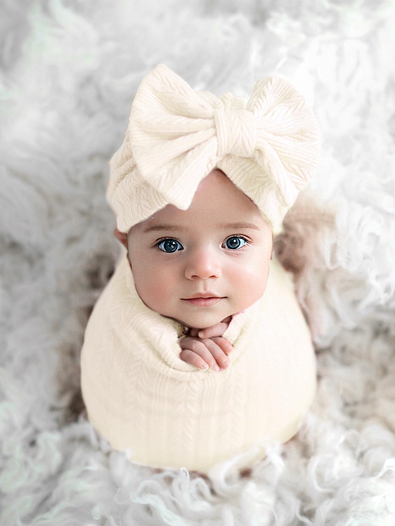 Jastore Baby Infant Swaddle Blankets for Girls 3PCS Newborn Accessories Set with Matching Hat and Bow Headband (Pale Pink, 33"*35")