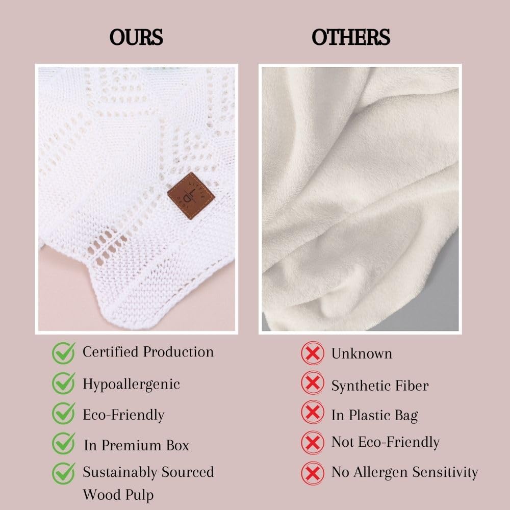 Hypoallergenic Baby Blanket - 30x40 Inches White, Oeko-TEX® Certified, Thermal-Regulating, Neutral Silky Soft Knit for Girls & Boys - Swaddle, Toddler, or Receiving Blanket