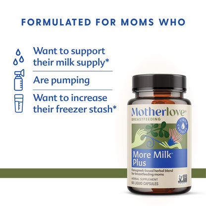 Motherlove More Milk Plus (60 Liquid caps 2 Pack) Fenugreek-Based Lactation Supplement to Support Breast Milk Supply—Non-GMO, Organic Herbs, Vegan, Kosher