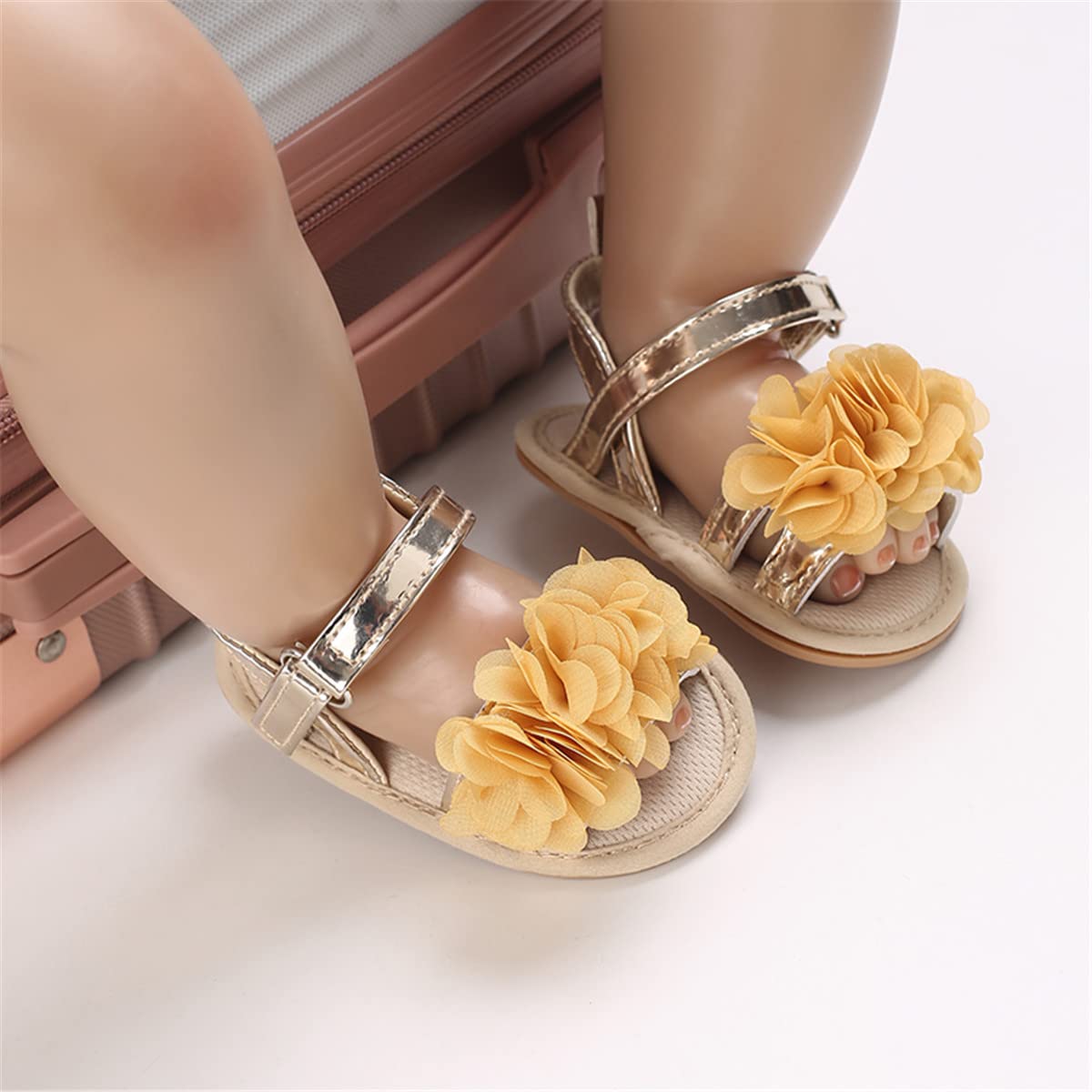 Timatego Infant Baby Girls Summer Sandals Anti-Slip Soft Sole with Flower Toddler First Walkers Crib Dress Shoes
