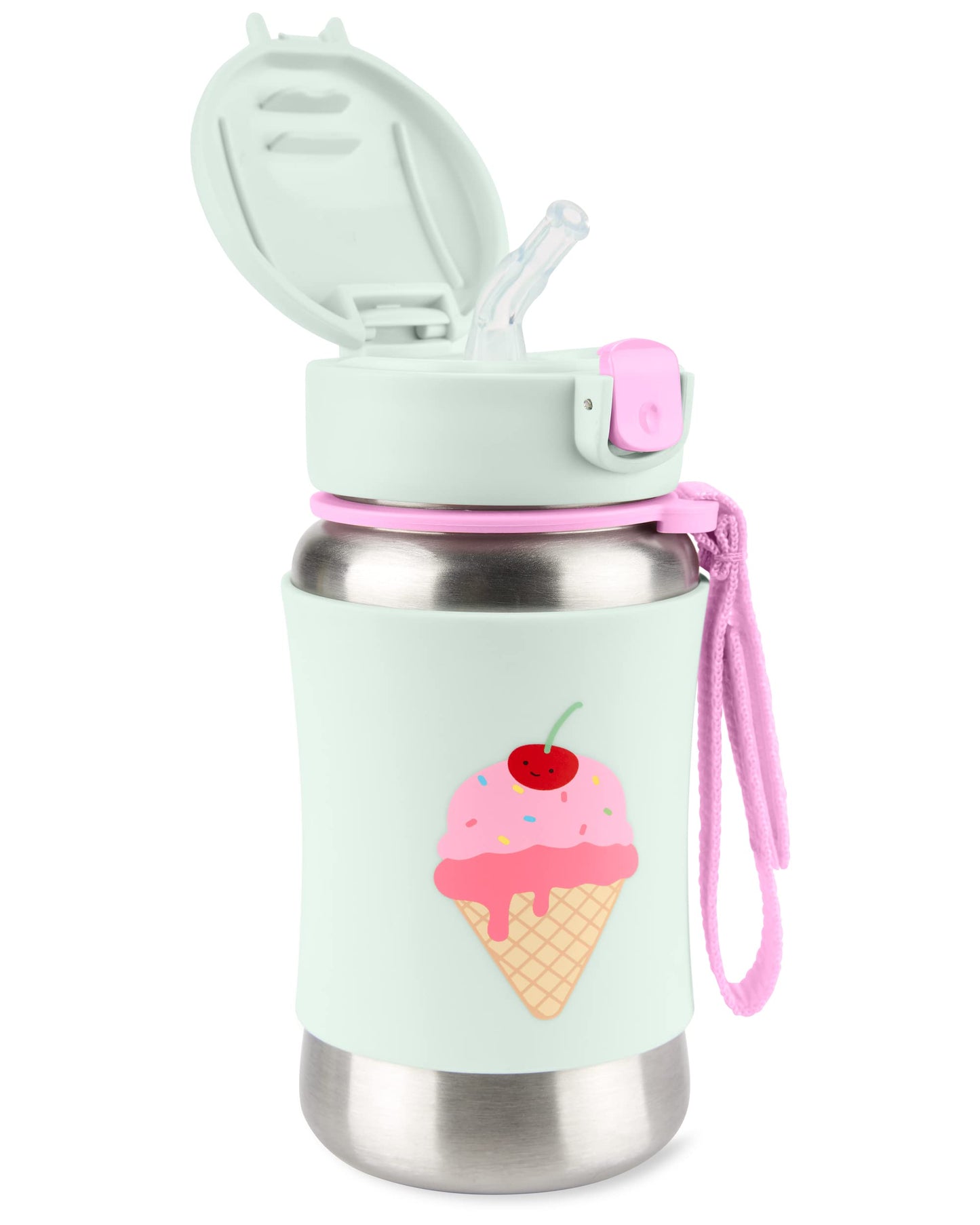 Skip Hop Toddler Sippy Cup with Straw, Sparks Stainless Steel Straw Bottle, Ice Cream