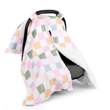 DILIMI Baby Car Seat Cover, Minky Warm Car Seat Covers for Babies, Peekaboo Opening Infant Car Seat Cover, Nursing Cover Carseat Canopy, Black Checkered