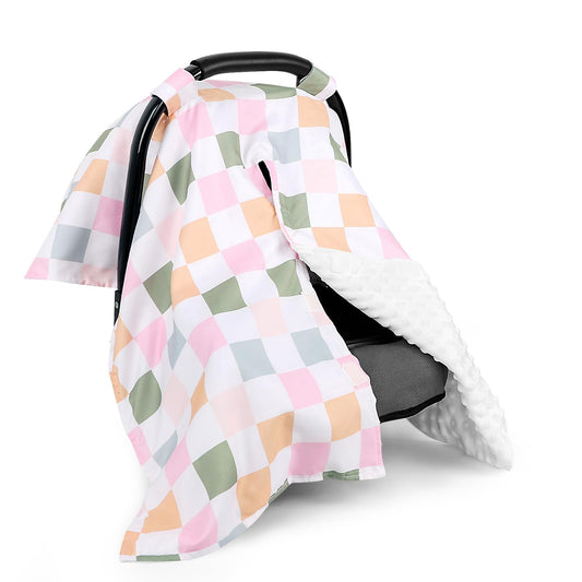 DILIMI Baby Car Seat Cover, Minky Warm Car Seat Covers for Babies, Peekaboo Opening Infant Car Seat Cover, Nursing Cover Carseat Canopy, Black Checkered