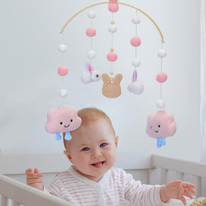 Baby Crib Mobile - Cloud Mobile for Crib, Felt Cloud Nursery, Baby Bassinet Mobile - Shower Set for Infant Bedroom Hanging Decoration (Pink)