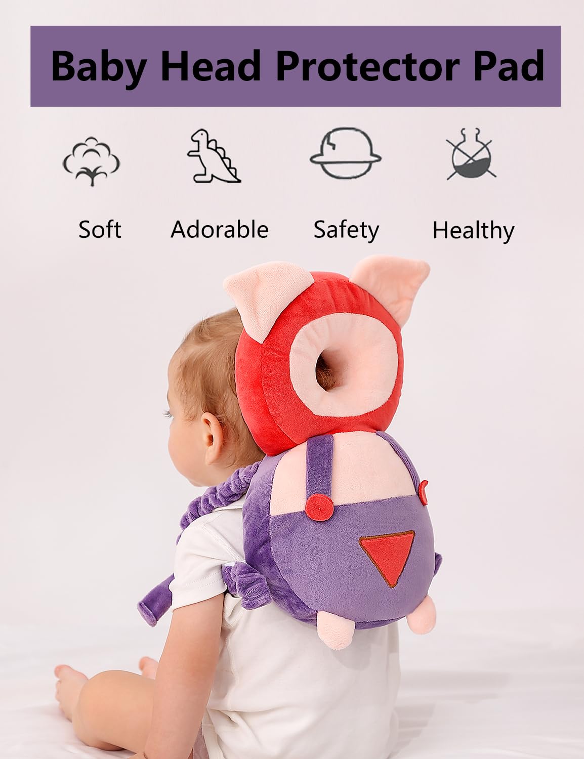 JunNeng Baby Head Protector Backpack, Toddler Walking Fall Head Protection, Pink Butterfly