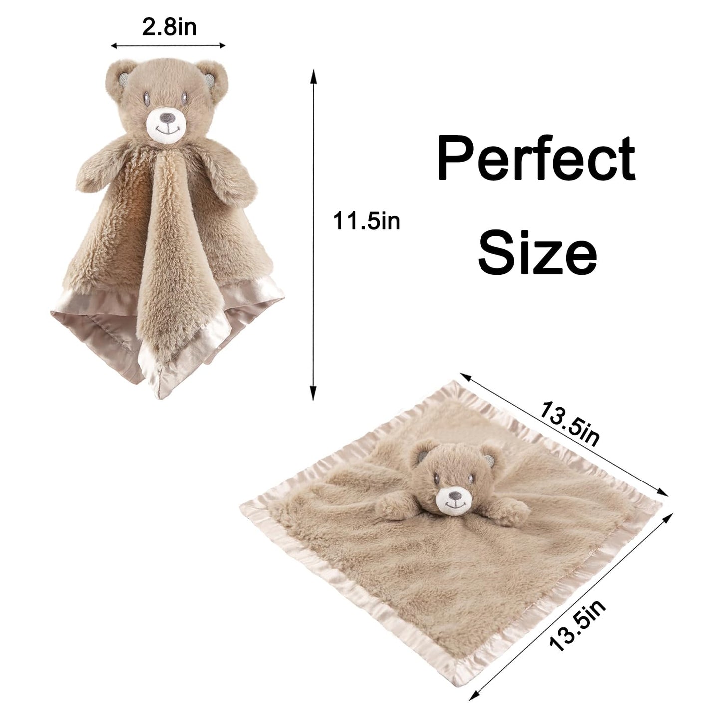 Bear Security Blanket Soft Baby Lovey Fluffy Blanket Unisex Lovie Snuggle Toy Baby Bear Stuffed Gift for Newborn, Boys and Girls, 13.5 Inch