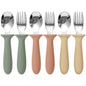 Toddler Utensils, 6 Pack kids Silverware Set with Silicone Handle, 18/8 Stainless Steel Children Safe Forks and Spoons, Dishwasher Safe