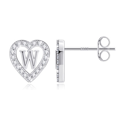 Anoup Heart Initial Stud Earrings - Gifts for Girls, Sterling Silver Post 14K Gold Plated All Over Hypoallergenic | CZ Simulated Diamond Stud Earrings | Birthday Gifts for Kids Toddlers Daughter
