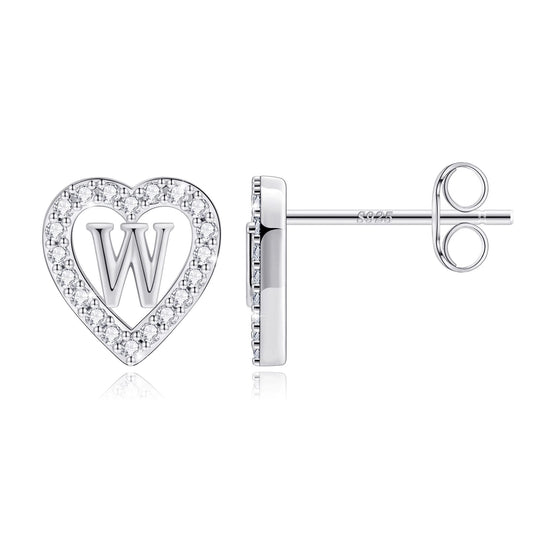 Anoup Heart Initial Stud Earrings - Gifts for Girls, Sterling Silver Post 14K Gold Plated All Over Hypoallergenic | CZ Simulated Diamond Stud Earrings | Birthday Gifts for Kids Toddlers Daughter