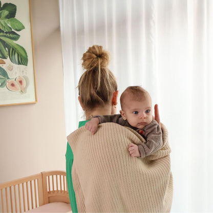 Knitted Organic Cotton Baby Blanket- Swaddle Blanket, 30" x 40" Soft Receiving Blanket for Newborn (Mochachino)