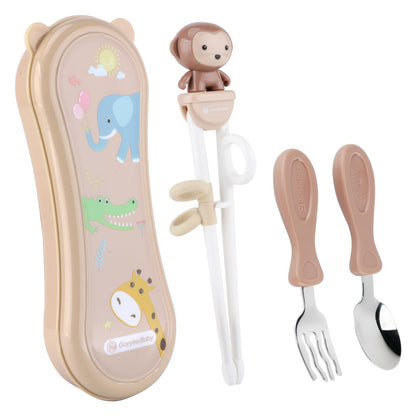 Toddler Utensils Stainless Steel Kids Silverware Set with Kids Spoons and Forks Set and Kids Chopsticks for Self Feeding Learning with Portable Case