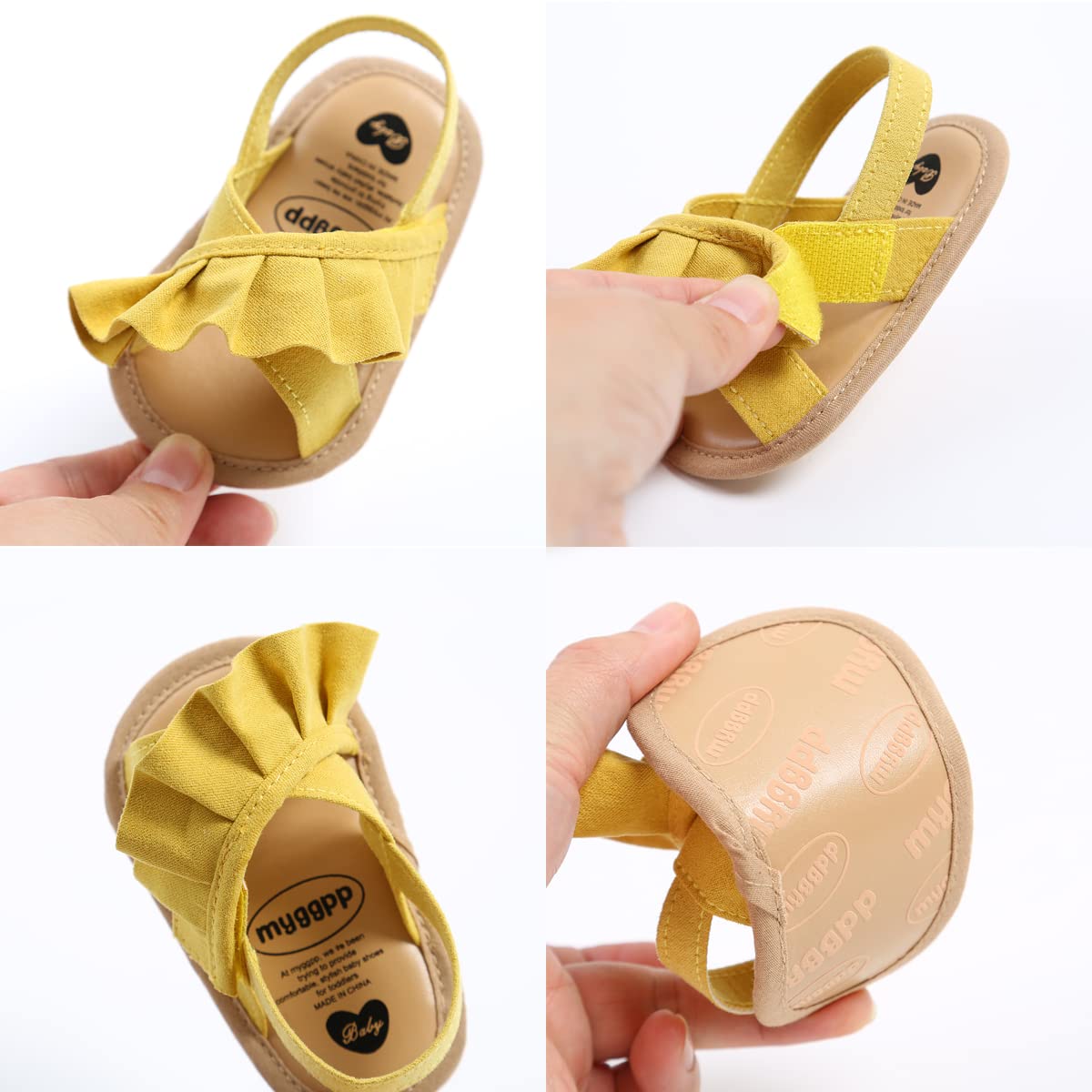 SOFMUO Baby Girls Sandals Premium Soft Sole Infant Indoor Flat Newborn Slippers Lightweight Comfort Toddler Summer Princess Dress Shoes