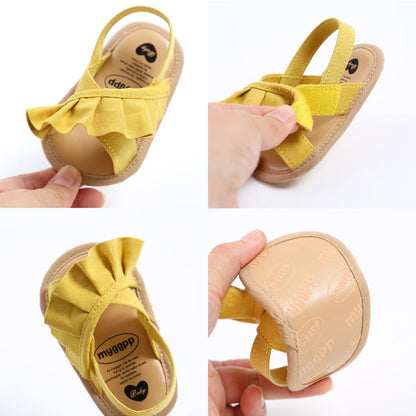 SOFMUO Baby Girls Sandals Premium Soft Sole Infant Indoor Flat Newborn Slippers Lightweight Comfort Toddler Summer Princess Dress Shoes