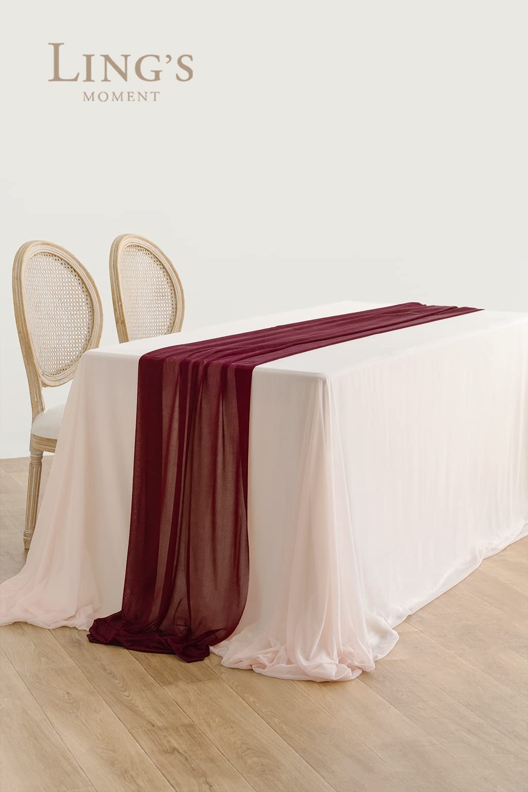 Ling's Moment Sheer Chiffon Table Cloth & Runner Set for 3x4ft Rectangle Table Decor in Dusty Rose & Blush for Wedding Reception and Parties