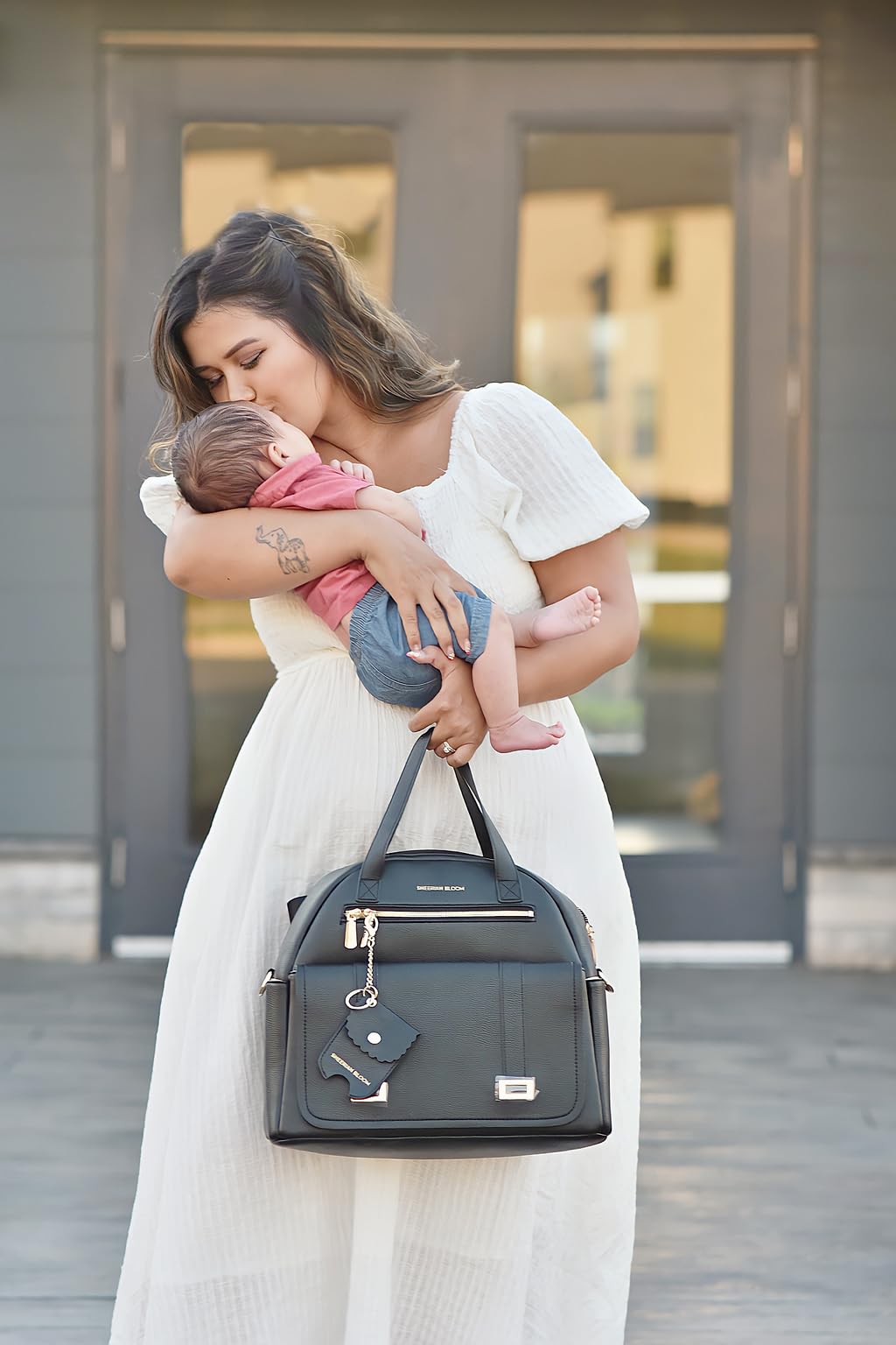 New and Upgraded Diaper Bag Backpack, Leather Baby Bag Tote Diaper Backpack with Changing Pad, Hand Sanitizer Holder Stroller Hooks, Lightweight Stylish Mommy Bag Daisy Collection