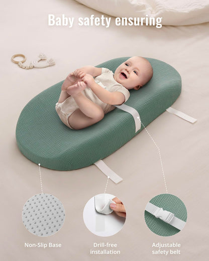 Blissful Diary Muslin Baby Changing Pad with Waterproof Lining Foam, Diaper Changing Table Pad with Cover for Dressers (Monstera, Avocado)