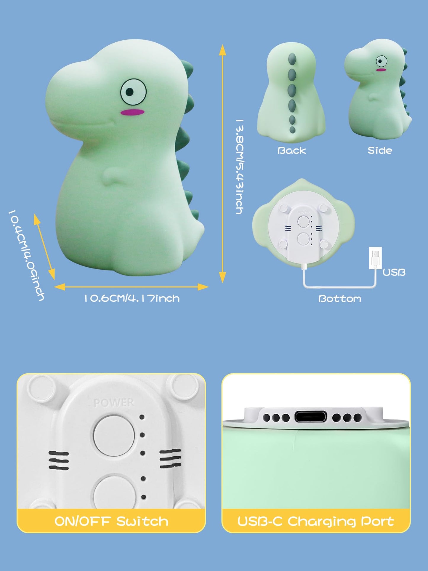 VSATEN Cute Dinosaur Night Light with 7 Color Changing, Touch Lamp Silicone Baby Night Light, Rechargeable Bedside Nursery Lamp for Breastfeeding, Gift for Boys & Girls, Pink
