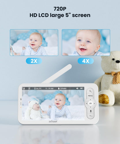 ieGeek Split-Screen Baby Monitor with 2 Camera and Audio-Two 2K Video Monitor with 5" Screen -Night Vision,Two-Way Talk,Cry&Motion Detection,Temper&Humidity Sensor,Remote Control via Screen and APP