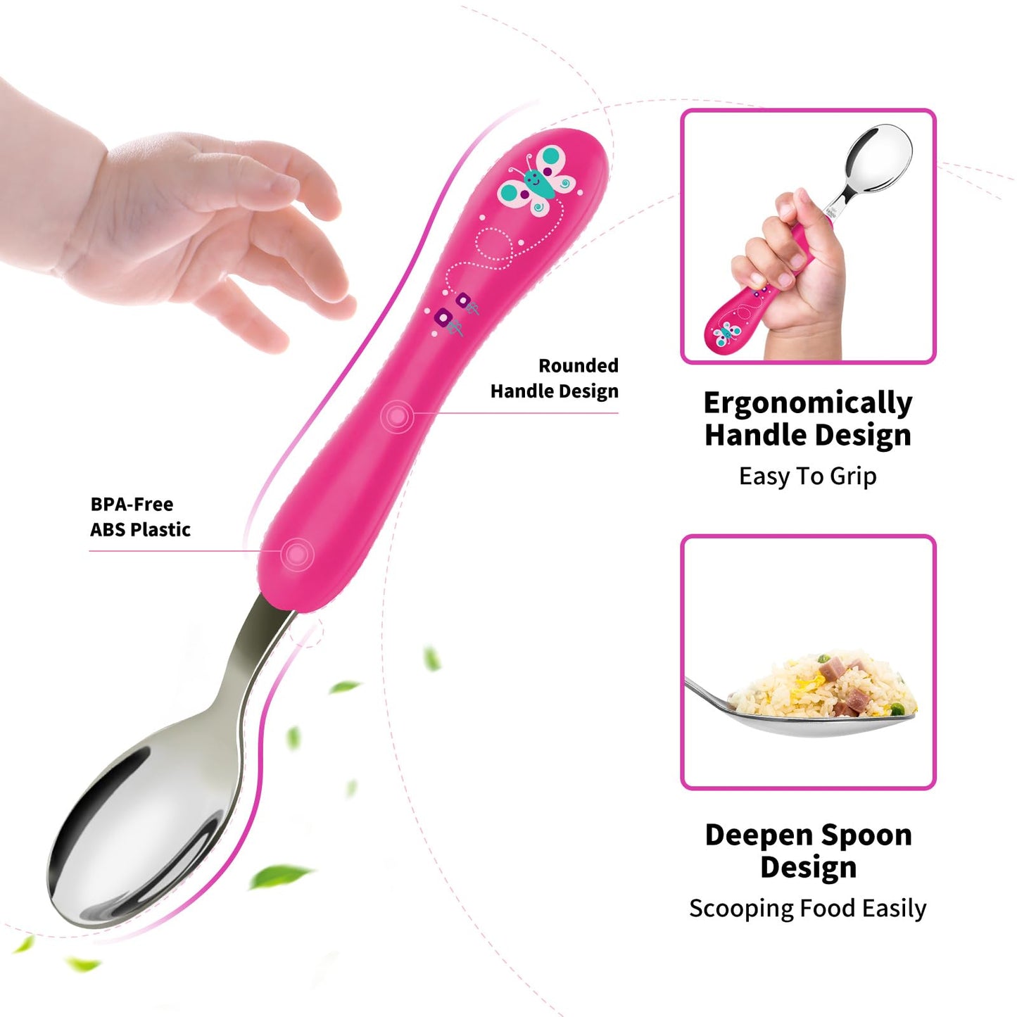 Lehoo Castle Kids Utensils, 6pcs Silverware Set, Safe Stainless Steel Toddler Fork and Spoon, Includes 3 Spoons and 3 Forks (Pink)
