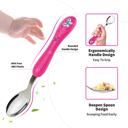 Lehoo Castle Kids Utensils, 6pcs Silverware Set, Safe Stainless Steel Toddler Fork and Spoon, Includes 3 Spoons and 3 Forks (Pink)