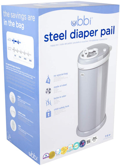 Ubbi Steel Diaper Pail, Odor Locking, No Special Bag Required, Award-Winning, Registry Must-Have, White