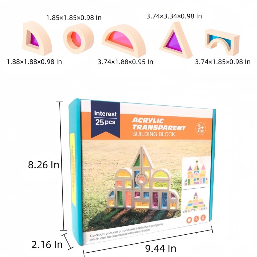Rainbow Sensory Toys Blocks,15 Large Pcs Wooden Building Blocks for Toddlers Baby Kids,Colorful Geometric Stacking Toys, Preschool Educational Toy Set.